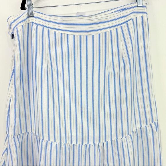 LOFT Cream Light Blue Vertical Stripe Linen Side Tie Front Wrap Skirt NEW - Picture 9 of 14